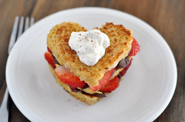 heart shaped strawberry Nutella French toast